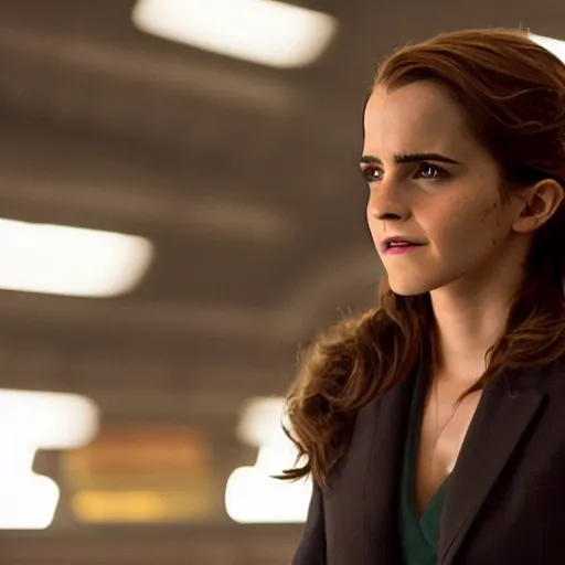 Image similar to a still of emma watson in iron man