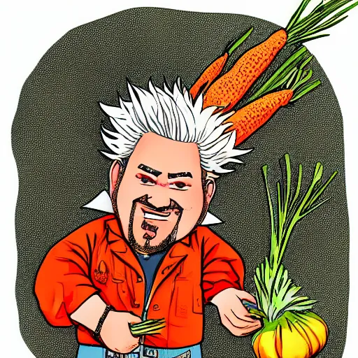 Image similar to guy fieri holding a carrot in the style of vintage botanical illustration hd