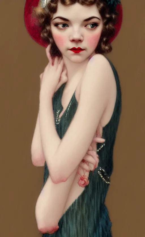 Image similar to flapper girl anya taylor-joy, beth harmon, gina gray, casey cooke, traditional corsican, intricate, highly detailed, artstation, illustration, jurgens, rutkowski, bouguereau, mucha, roaring 20s, 1920s gaudy color, flapper dress