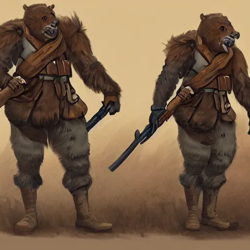 Image similar to concept art of a high fantasy ww1 bear beast-man soldier using a bazooka trending on artstation, detailed high resolution