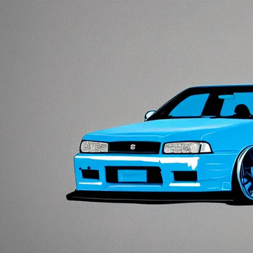 Image similar to artistic illustration of a bayside blue nissan skyline r 3 4 z tune