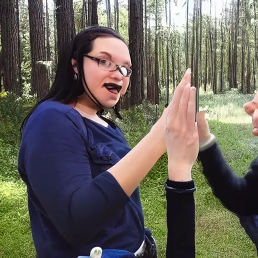 Prompt: a non - binary person flipping off a fundamentalist, iphone video still