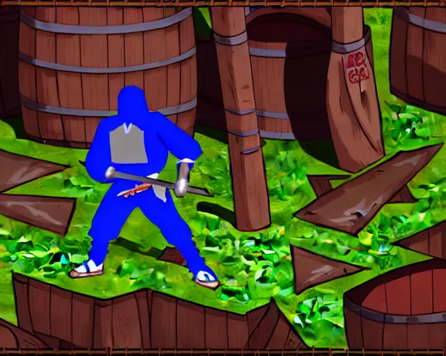 Prompt: screenshot of a crips gang member in the two dimensional web browser game swords and sandals ( 2 0 0 5 ), whiskeybarrel studios, higly detailed, 4 k, high quality