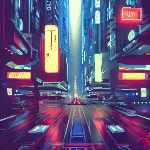 Prompt: detailed painting of a bladerunner neon newyork, old computers on the sidewalk, celestial ephemeral ornaments and greek architecture, artstation, joshua middleton, cinematic