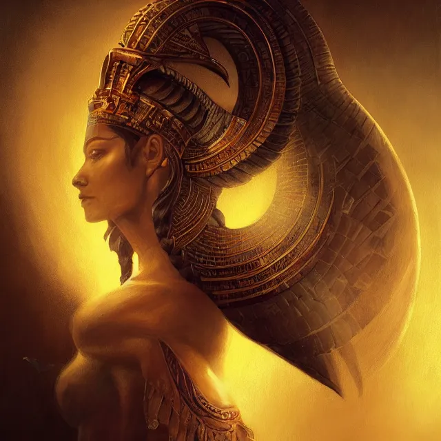 Prompt: majestic gracious egyptian god ra portrait, atmospheric lighting, painted, menacing, intricate, volumetric lighting, beautiful, rich deep colours masterpiece, golden hour, sharp focus, ultra detailed, by leesha hannigan, ross tran, thierry doizon, kai carpenter, ignacio fernandez rios