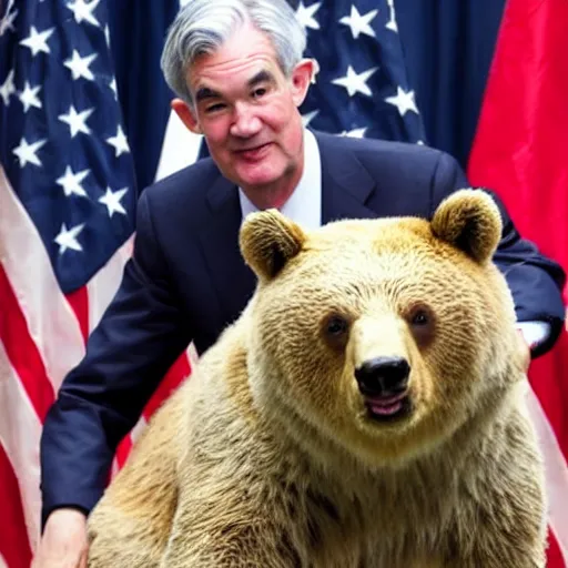 Image similar to photo of Jerome Powell holding a bear