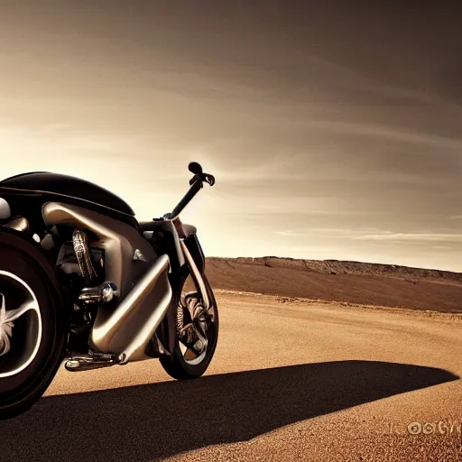 Image similar to arch motorcycle concept by keanu reeves, editorial photograph, ray tracing, desert background, 2 4 mm, high detailed