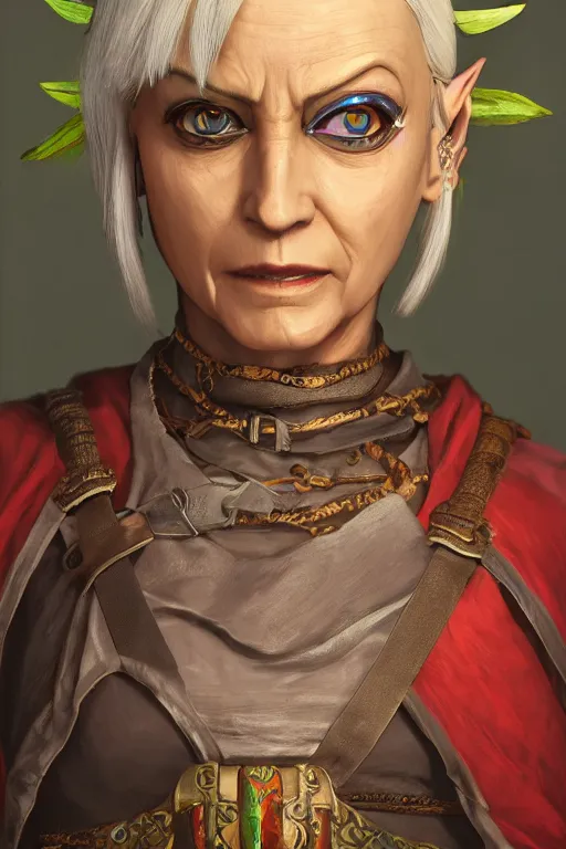 Prompt: Impa from Zelda oil on canvas, intricate, portrait, 8k highly professionally detailed, HDR, CGsociety