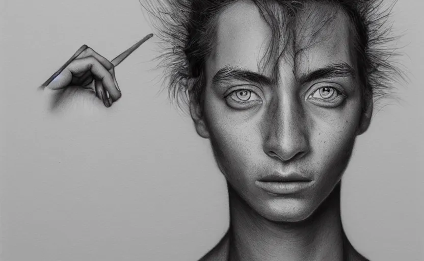 Prompt: a striking full body portrait, hyperrealistic drawing by marco grassi