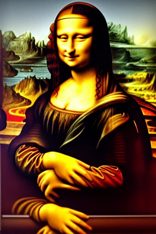 Image similar to the mona lisa made of metal and machinery and wiring