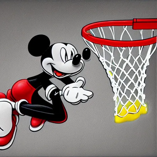 Image similar to Mickey Mouse dunking on Lebron James digital art