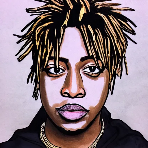 Image similar to juice wrld drawn in marker 4 k quality super realistic