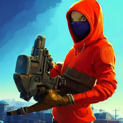 Image similar to Angel cherub balaclava orange hoodie fantasy art apex fortnite Video game icon, 2d game art gta5 cover , official fanart behance hd artstation by Jesper Ejsing, by RHADS, Makoto Shinkai and Lois van baarle, ilya kuvshinov, rossdraws