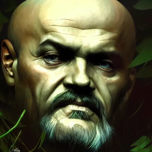 Prompt: photo of davy jones vladimir lenin face in the forest, highly detailed, digital painting, artstation, smooth, sharp focus, illustration, art by artgerm and greg rutkowski and alphonse mucha