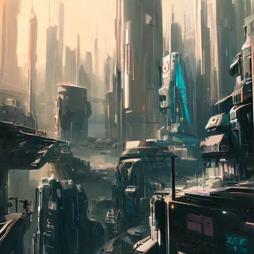 Prompt: A futuristic cityscape, cyberpunk, beautiful, detailed, James Paick, trending on artstation, 4K