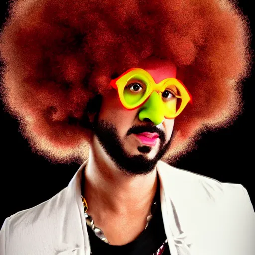 Prompt: Redfoo with a big afro! in the style of Georgia OKeeffe