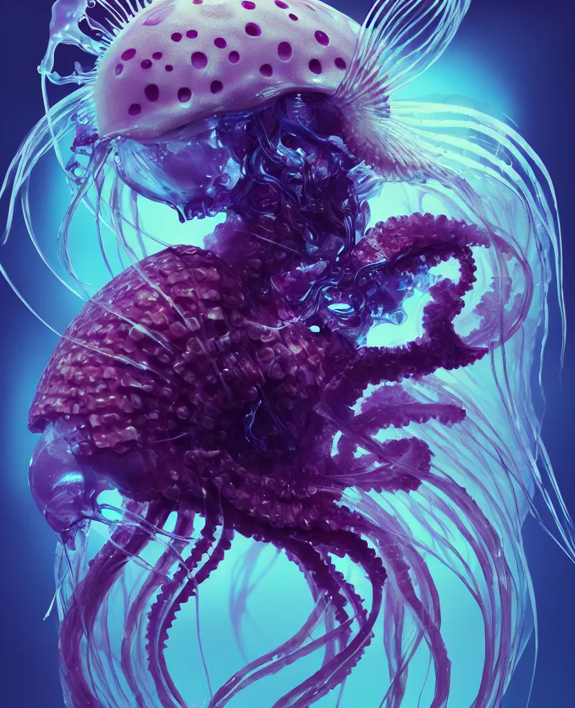 Image similar to goddess close-up portrait animal skull. jellyfish phoenix head, nautilus, orchid, skull, betta fish, bioluminiscent creatures, intricate artwork by Tooth Wu and wlop and beeple. octane render, trending on artstation, greg rutkowski very coherent symmetrical artwork. cinematic, hyper realism, high detail, octane render, 8k