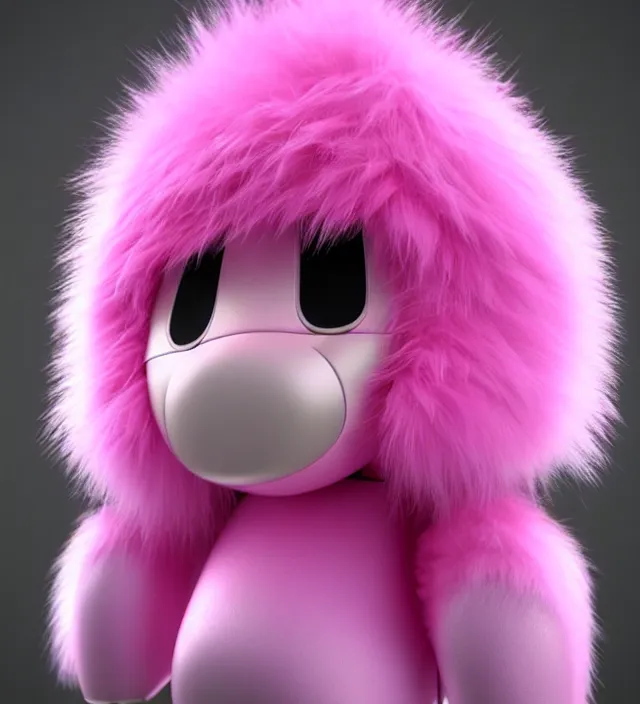 Image similar to high quality 3 d render hyperrealistic very cute small pink robot, plush mascot, short spiky dense fluffy smooth hair, photo from the side, pink fluffy fur, 1 5 0 mm, beautiful natural soft light, rim light, smooth background, artstation, ultra detailed, elegant, ultra detailed, metallic armor, octane render