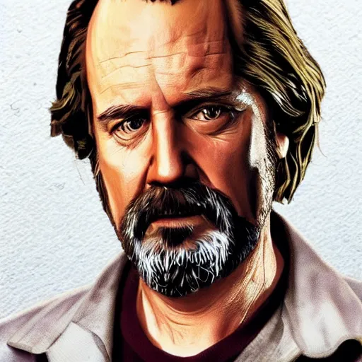 Prompt: portrait of the dude from the big lebowski, gtav cover art, highly detailed face, perfect fact