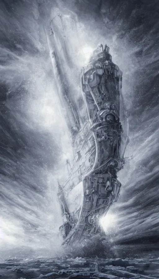 Image similar to Science fiction, ship in ice, high detail, blizzard, fantastic creature, Isaac Clark