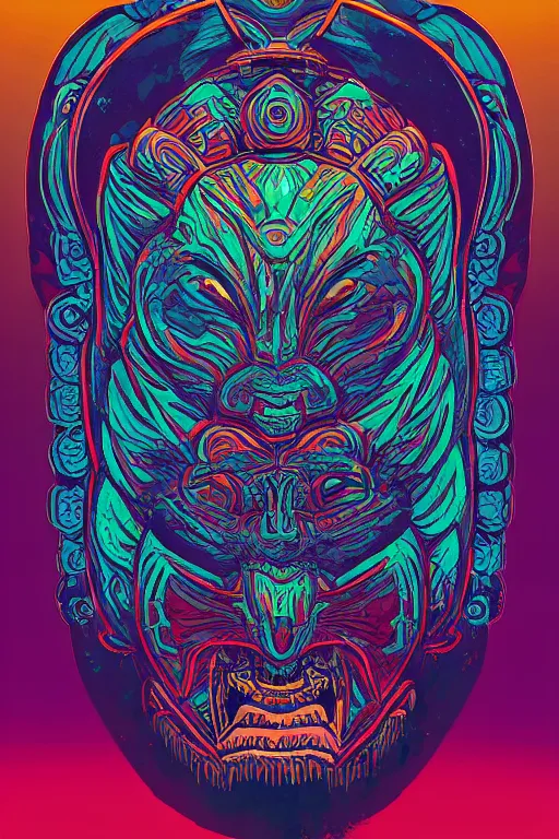 Prompt: totem animal tribal chaman vodoo mask feather gemstone plant video game illustration vivid color borderlands and by feng zhu and laurie greasley, victo ngai, andreas rocha, john harris radiating a glowing aura