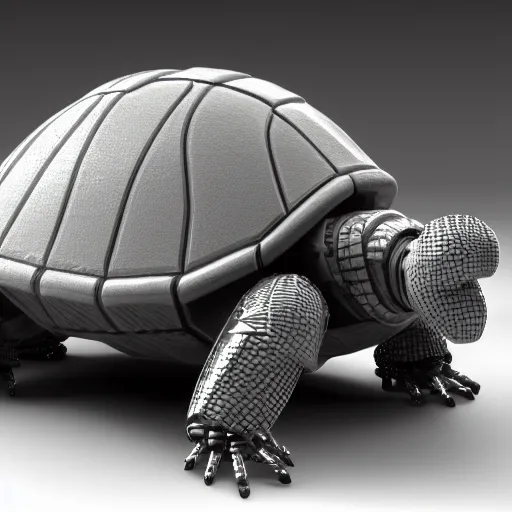 Image similar to A robot turtle, 3d render, unreal engine, 8k render, uncropped, from a slight distance, 30mm lens, full-view, complete body