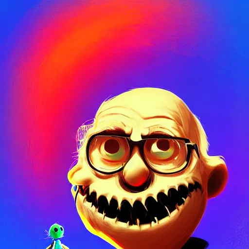 Image similar to curled perspective digital art of a cute!!! smiling!!!! grandpa!!!!!!! with a photo camera by anton fadeev from nightmare before christmas