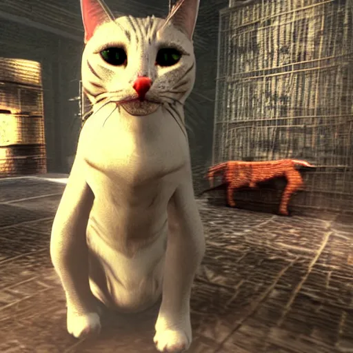 Prompt: cat in scary video game
