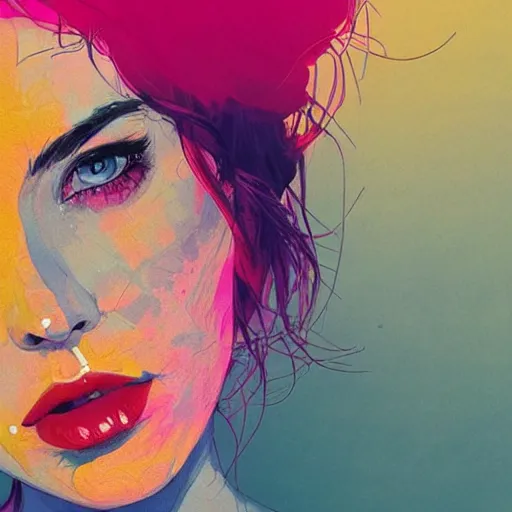 Image similar to portrait of woman, colorful palette, sad, by conrad roset