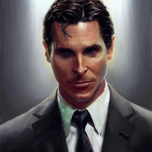 Image similar to Christian Bale as Patrick Bateman, Closeup character art by Donato Giancola, Craig Mullins, digital art, trending on artstation