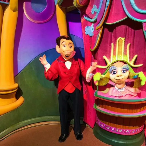 Image similar to a child puppet in the its a small world ride at disneyland that looks like ron desantis, highly detailed, high definition, ultra realistic