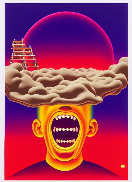 Prompt: insight of a men screaming by shusei nagaoka, kaws, david rudnick, airbrush on canvas, pastell colours, cell shaded!!!, 8 k