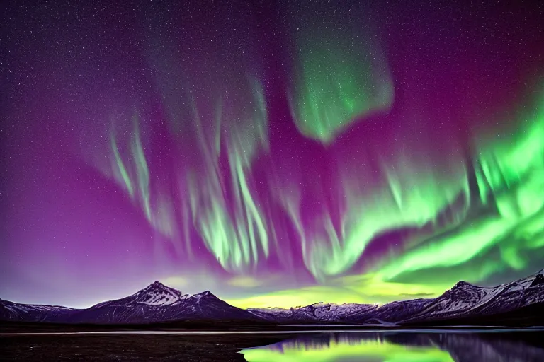 Image similar to beautiful landscape photography ok a glacial lake at night with northern lights by Marc Adamus