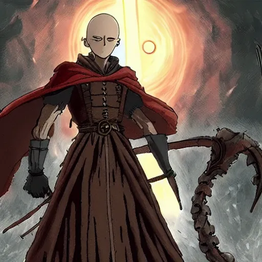 Image similar to saitama in the world of bloodborne