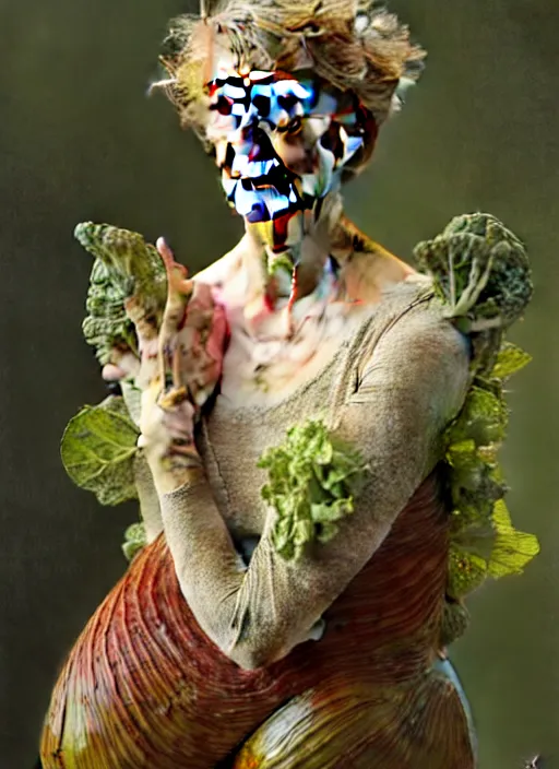 Image similar to emma thompson as an organic vegetable, diffuse lighting, fantasy, intricate, elegant, highly detailed, lifelike, photorealistic, digital painting, artstation, illustration, concept art, smooth, sharp focus, art by john collier and albert aublet and krenz cushart and artem demura and alphonse mucha