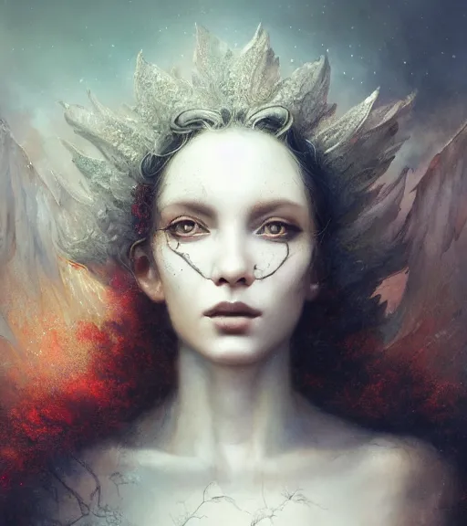 Prompt: portrait of the last angel by tom bagshaw, karol bak, james jean, rococo, steven belledin, digital art, sharp focus, volumetric lighting, octane render, 8 k, hyper detailed.