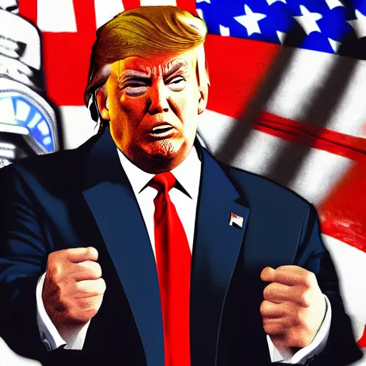 Image similar to donald trump, gta v, cover art by stephen bliss, boxart, loading screen