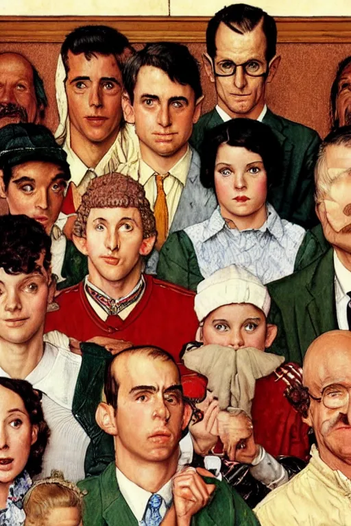 Prompt: the royal tenenbaums painted by Norman Rockwell