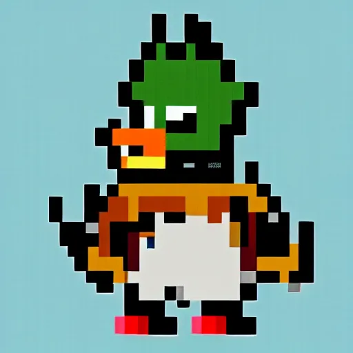 Image similar to duck with a knife. pixel art