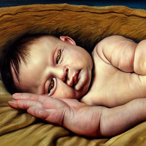 Image similar to high quality high detail painting by lucian freud, hd, portrait of newborn
