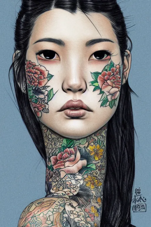 Image similar to portrait of yakuza girl with tattoo, highly detailed, artstation, illustration, art by Gustav Klimt