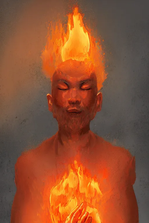 Image similar to A portrait of a single monk meditating in flames by Afshar Petros, Trending on artstation.