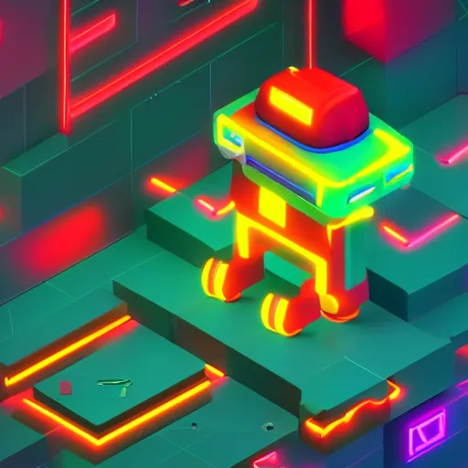 Prompt: Isometric Kitty Bot, 3D character realistic, very colorful, cinematic lighting, soft neon, octane render, trending on Artstation