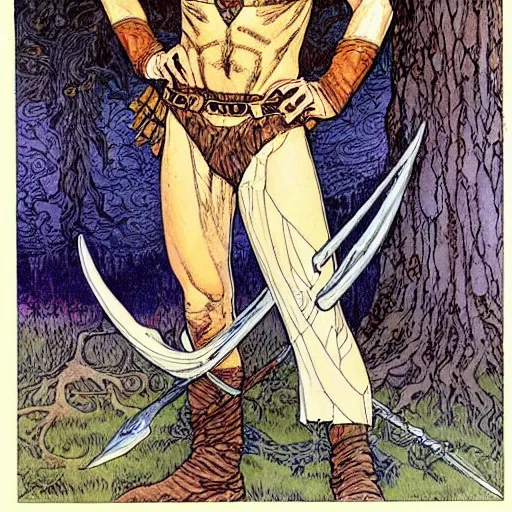 Image similar to a realistic, very beautiful and atmospheric portrait of young harrison ford as a druidic warrior wizard looking at the camera with an intelligent gaze by rebecca guay, michael kaluta, charles vess and jean moebius giraud