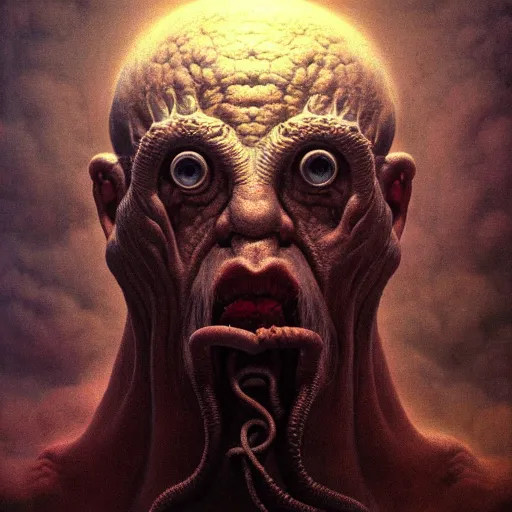 Image similar to character portrait of the god c'thulhu by zdzisław beksinski, trending on artstation, realistic lighting, highly detailed