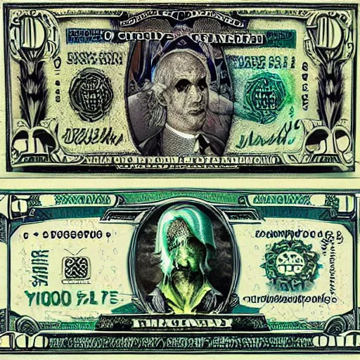 Prompt: fantasy art counterfeit money designs