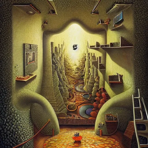 Prompt: a painting of a person, a surrealist painting by jacek yerka, cgsociety, fantastic realism, surrealist, detailed painting