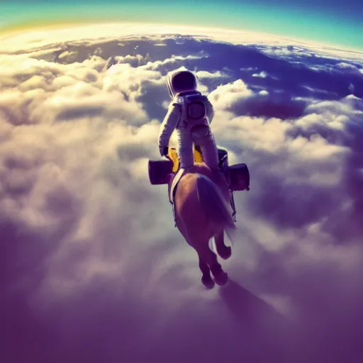 Prompt: iPhone photograph of an astronaut riding a Pegasus over the clouds