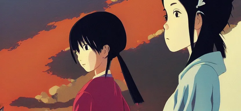 Image similar to spirited away, digital painting masterpiece, by ilya kuvshinov, by frank frazetta, by mœbius, by reiq, by hayao miyazaki, intricate detail, beautiful brush strokes, advanced lighting technology, 4 k wallpaper, interesting character design, stylized yet realistic anatomy and faces, inspired by kill bill animated scene