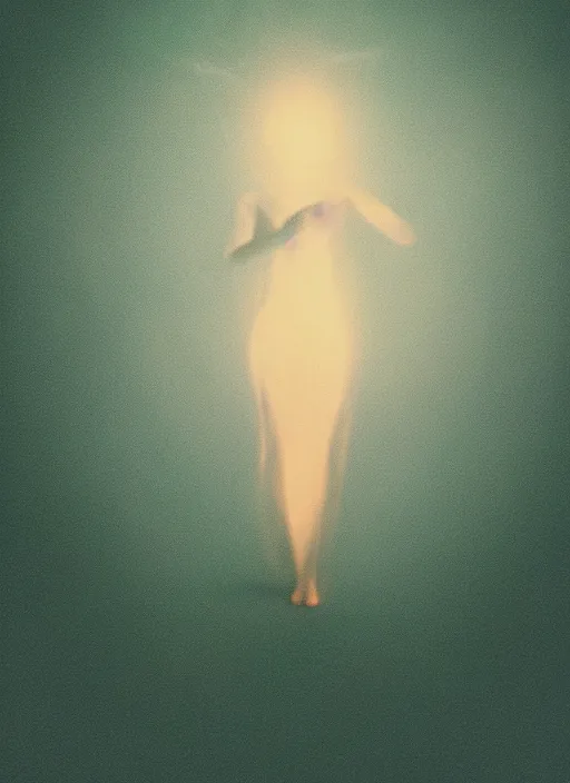 Image similar to female ascending, radiating aura, motion blur, film grain, cinematic lighting, experimental film, shot on 1 6 mm, soft lighting